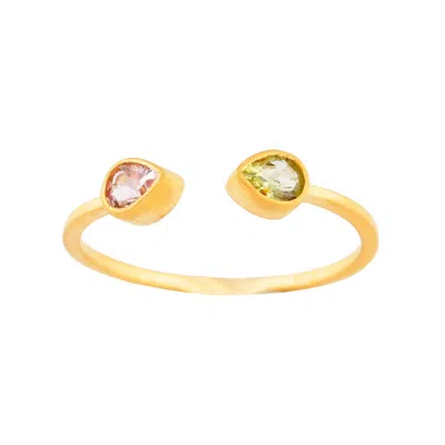 Opium Jewels Women's Green / Pink / Gold Pink & Green Tourmaline Double Stone Stacker Ring