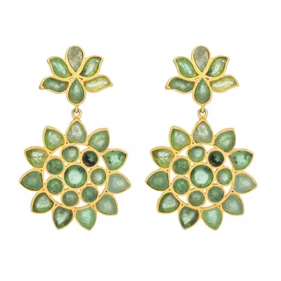 Opium Jewels Women's Green Water Lotus Statement Earrings - Emeralds