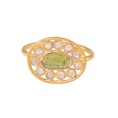 Opium Jewels Women's Green / White / Gold Green Tourmaline Crystal Jali Ring