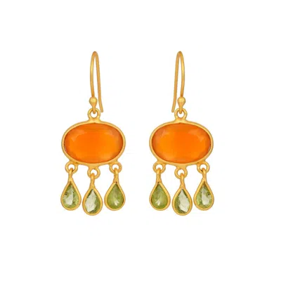 Opium Jewels Women's Green / Yellow / Gold Raindrop Earrings - Carnelian & Peridot