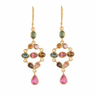 Opium Jewels Women's Green / Yellow Tara Tourmaline Drop Earrings In Multi