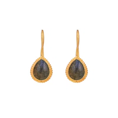Opium Jewels Women's Grey / Gold Teardrop Earrings Labradorite In Grey/gold