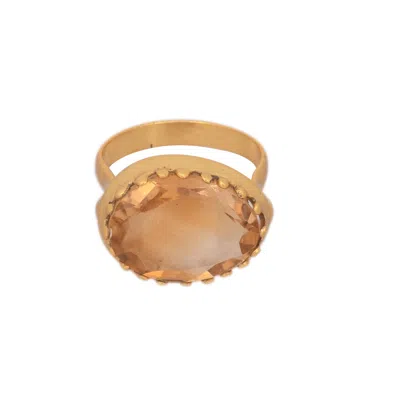 Opium Jewels Women's Neutrals / Gold Tudor Rose Cocktail Ring - Citrine