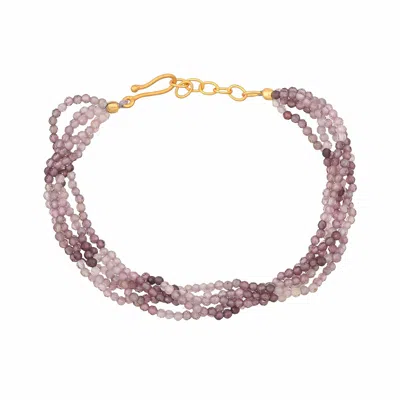 Opium Jewels Women's Pink / Gold Multi Strand Thread Bracelet - Shaded Pink Sapphire Stones In Pink/gold