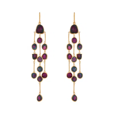 Opium Jewels Women's Pink / Gold Ruby Zoisite Cascade Earrings In Pink/gold