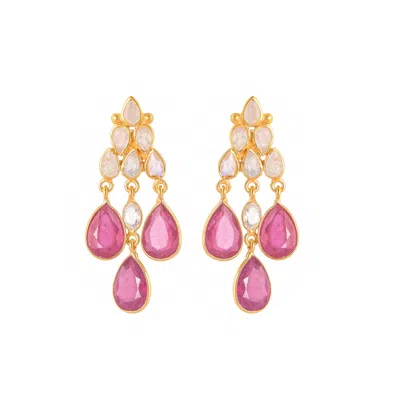 Opium Jewels Women's Pink / Purple / White Rani Cocktail Drops - Rainbow Moonstone & Rubies In Multi