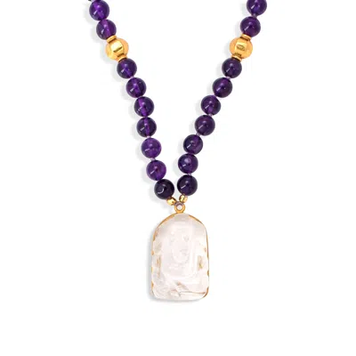 Opium Jewels Women's Purple Ganesha Mala Rosary Necklace - Amethyst & White Topaz
