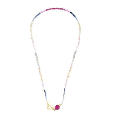 Opium Jewels Women's Red / Gold Faceted Multi Sapphire Strand With A Raw Cut Ruby Clasp