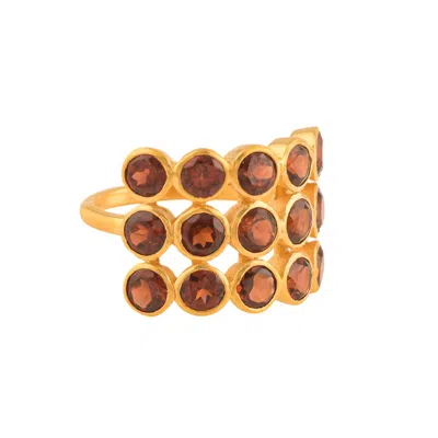 Opium Jewels Women's Red / Gold Jali Tier Cocktail Ring - Garnet