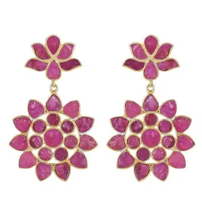 Opium Jewels Women's Red Water Lotus Statement Earrings - Rubies
