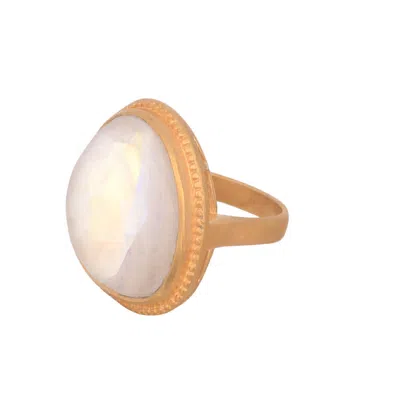 Opium Jewels Women's White / Gold Celestial Cocktail Ring With Rainbow Moonstone In White/gold