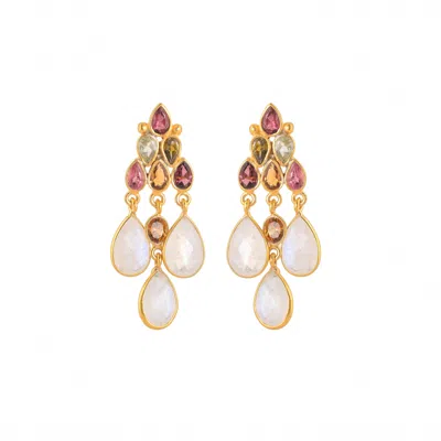 Opium Jewels Women's White / Gold Rani Cocktail Drops - Tourmaline & Rainbow Moonstone In Multi