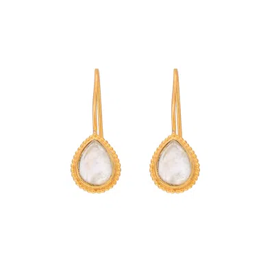 Opium Jewels Women's White / Gold Teardrop Earrings - Rainbow Moonstone In White/gold