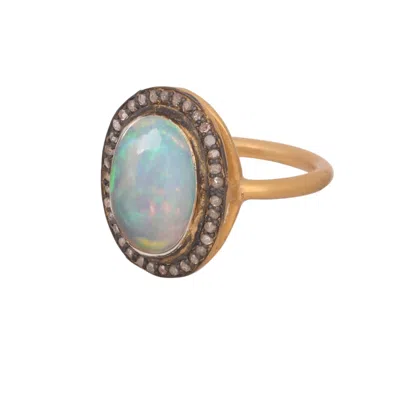 Opium Jewels Women's White / Gold Upala Ring With Opal & Diamond In White/gold