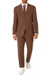 Opposuits Bold Brown Slim Fit Two-piece Suit & Tie Set In Brown