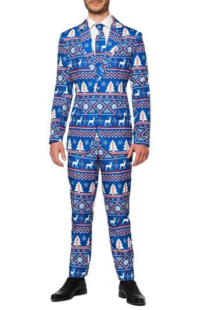 Opposuits Christmas Blue Nordic Trim Fit Suit & Tie