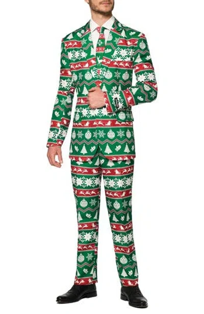 Opposuits Christmas Green Nordic Trim Fit Suit & Tie
