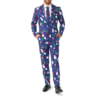 Opposuits Christmas Snowman Trim Fit Suit & Tie In Blue