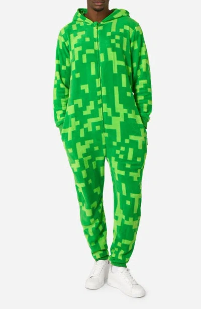 Opposuits Creeper Minecraft™ Long Sleeve Hooded Fleece Jumpsuit In Green