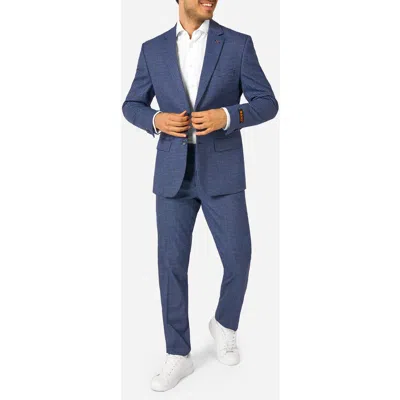 Opposuits Daily Slim Fit Navy Herringbone Check Stretch Suit In Blue