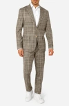 Opposuits Daily Slim Fit Tan Glen Check Stretch Suit In Brown