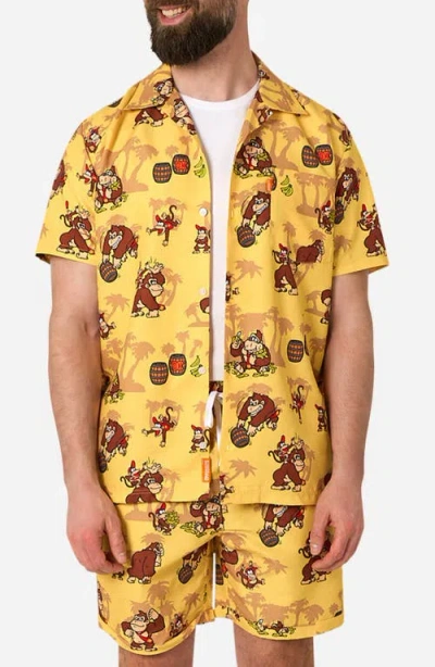 Opposuits Donkey Kong Graphic Button-up Shirt & Shorts Set In Yellow
