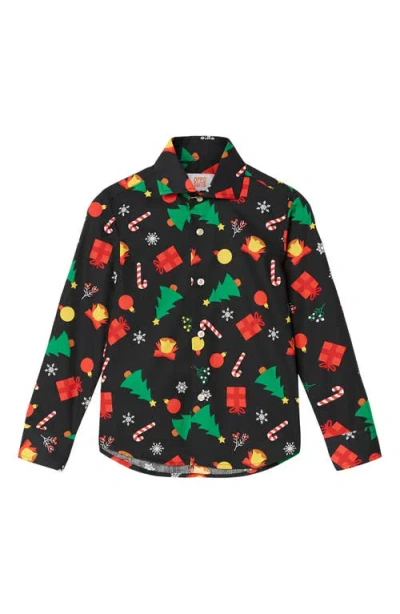 Opposuits Kids' Christmas Icons Black Long Sleeve Dress Shirt
