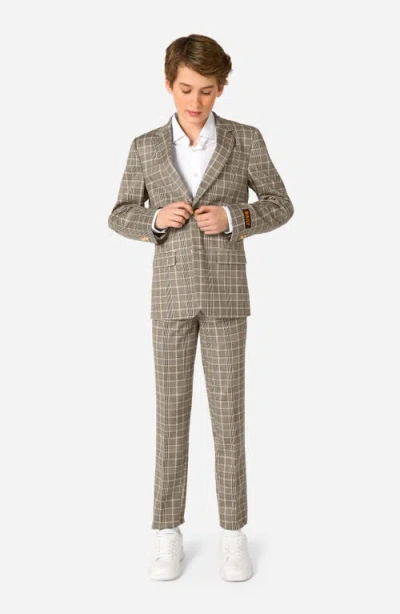 Opposuits Kids' Daily Tan Glen Check Stretch Suit In Brown