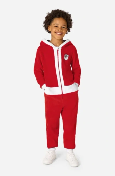Opposuits Kids' Merry Jinglejoy Santa Hooded Fleece Jumpsuit In Red