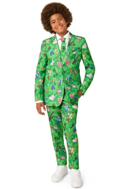 Opposuits Kids' Minecraft Two-piece Suit & Tie Set In Green