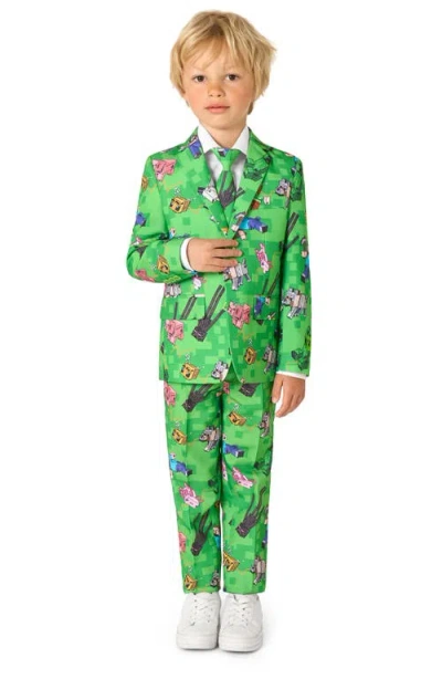 Opposuits Kids' Minecraft Two-piece Suit & Tie Set In Green