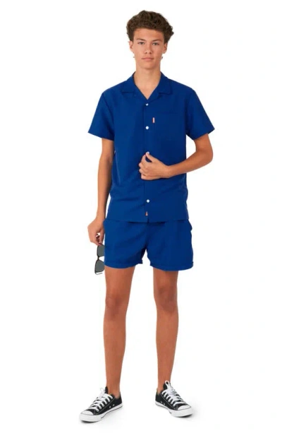 OPPOSUITS OPPOSUITS KIDS' NAVY ROYALE CAMP SHIRT & SHORTS SET