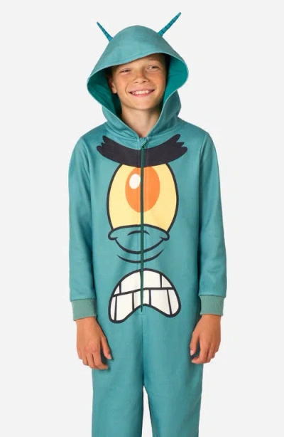 Opposuits Kids' Spongebob® Plankton One-piece Hooded Jumpsuit In Blue