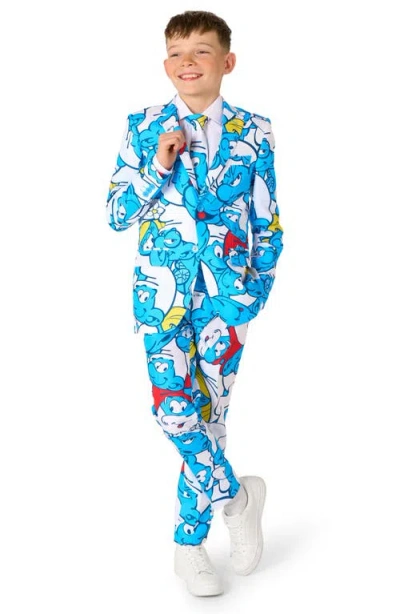 Opposuits Kids' The Smurfs Two-piece Suit & Tie Set In Blue Multi