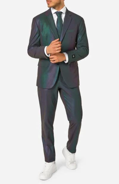 Opposuits Reflective Perspective Iridescent Slim Fit Two-piece Suit & Tie Set In Blue