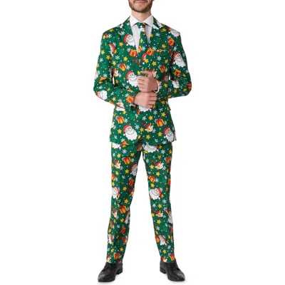 Opposuits Santa & Elves Trim Fit Suit & Tie In Green