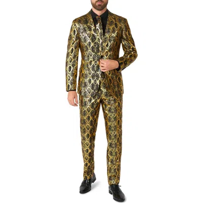 Opposuits Shiny Snakeskin Pattern Two Button Notch Lapel Suit In Green