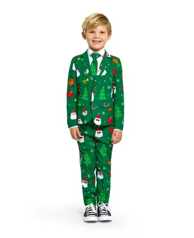 Opposuits Kids' Toddler And Little Boys Festivity Christmas Party Outfit Including Blazer, Pants And Clip-on-tie Sui In Green