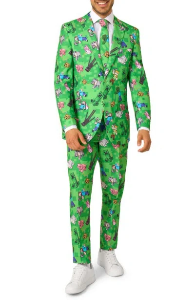 Opposuits X Minecraft Slim Fit Two-piece Suit & Tie Set In Green