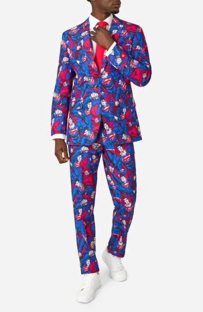 Opposuits X Superman The Man Of Steel Slim Fit Two-piece Suit & Tie Set In Blue