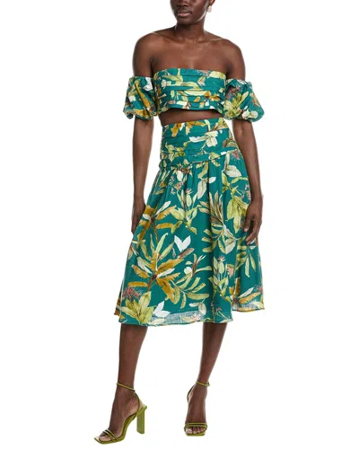 Opt O. P.t 2pc Nina Linen-blend Blouse & Skirt Set In Green