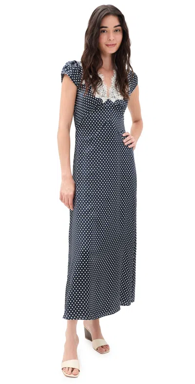 Opt O. P.t Kasey Silk Midi Dress Midnight Polka Dot