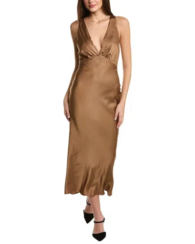 Opt Satin Midi Dress In Brown