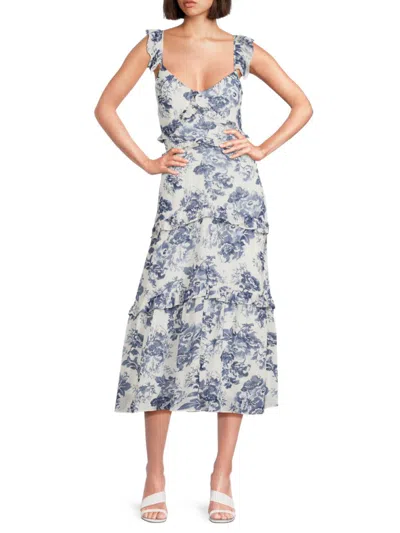 Opt O. P.t Women's Ingrid Floral Ruffle Midi Dress In Blue Floral