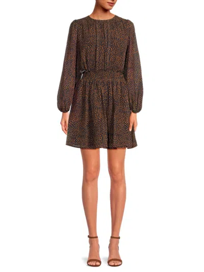 Opt O. P.t Women's Print Smocked Minidress In Navy Brown