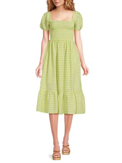 Opt O. P.t Women's Ranas Striped Puff Sleeve Midi Dress In Lime Green