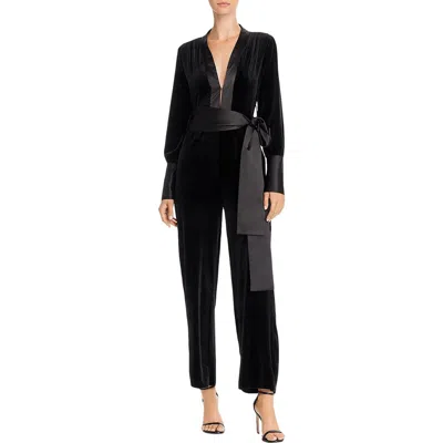 Opt Womens Faux Leather Plunge Jumpsuit In Black