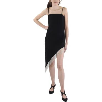 Opt Womens Fringe Asymmetric Hem Mini Dress In Black