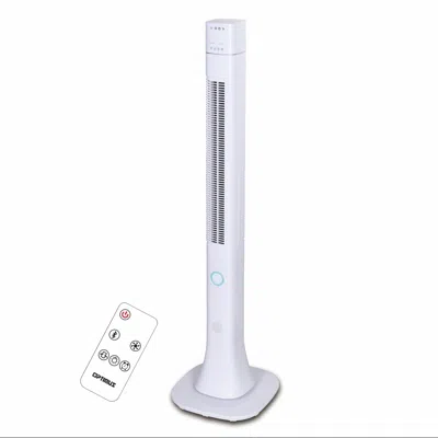 Optimus 48 Inch Pedestal Tower Fan With Remote Control 48 Inch Pedestal Tower Fan With Remote Control, Bluetooth And Led In White