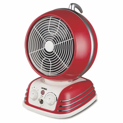 Optimus Retro Design Oscillating Fan Heater In Red